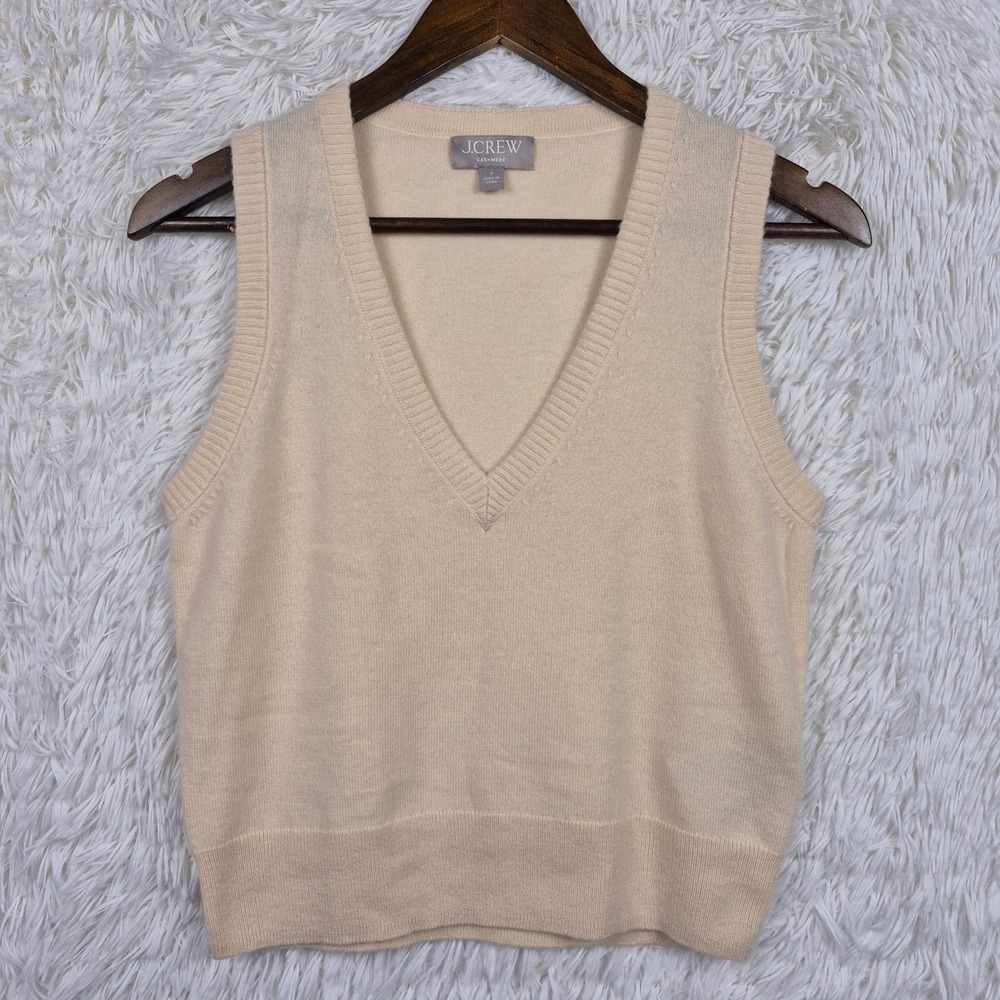 J.Crew Cashmere V-Neck Sweater Vest Beige BS941 Womens Small Quiet Luxury Preppy